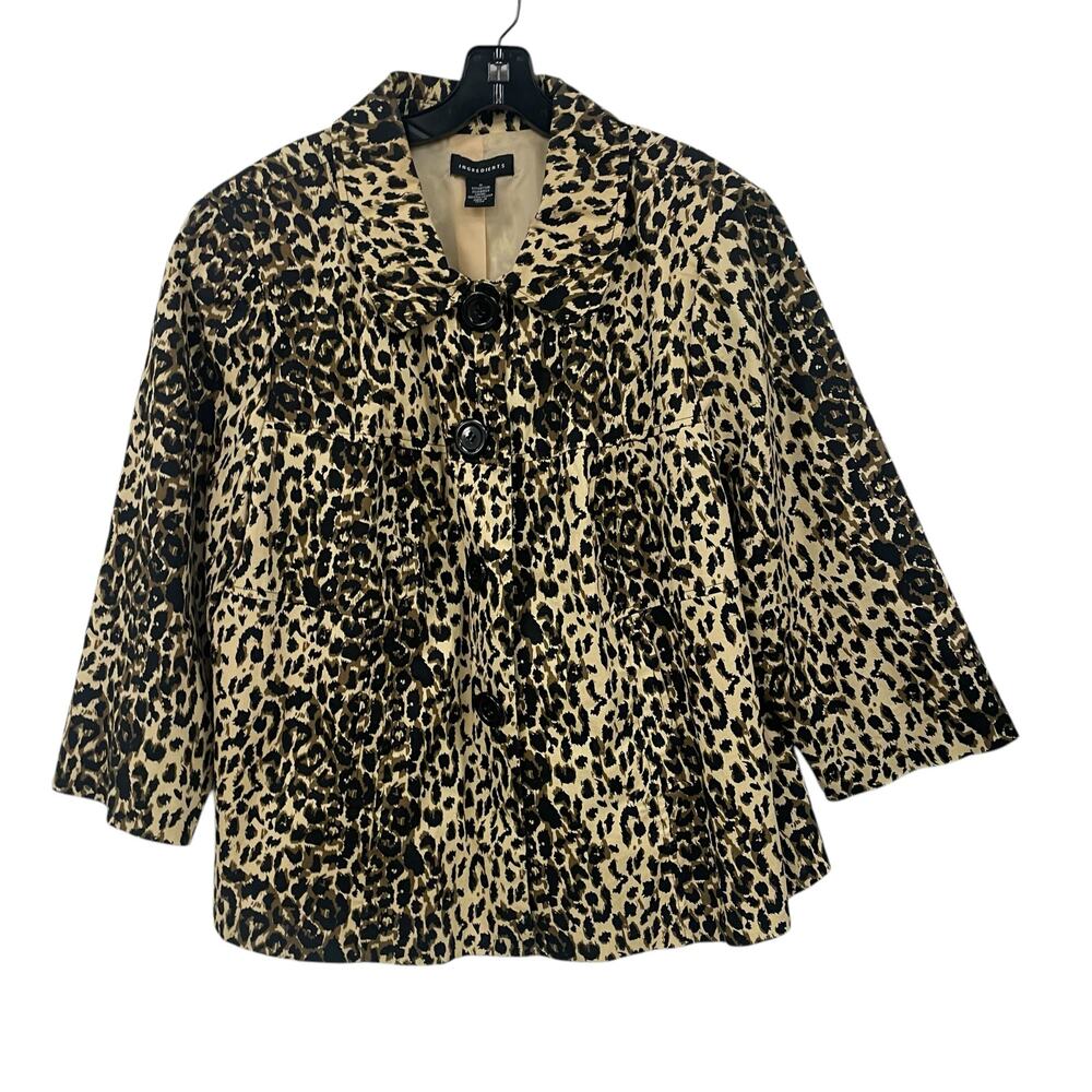 Ingredients Animal Print Button Front Jacket Brown Black Womens Plus Size 1X
